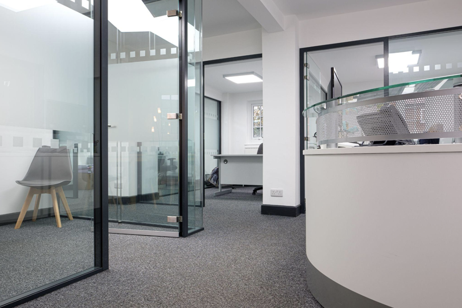 Office partition walls | Glass partitions in an office reception space