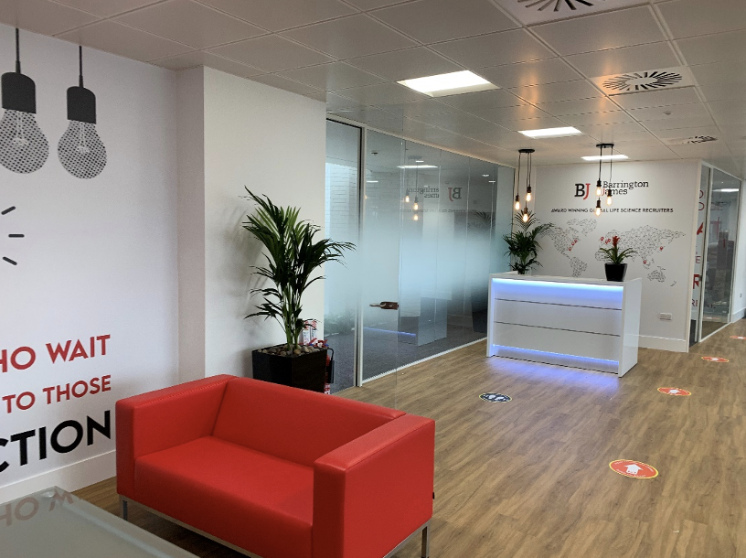 Office refurbishment Sussex | Modern office reception with wooden floors