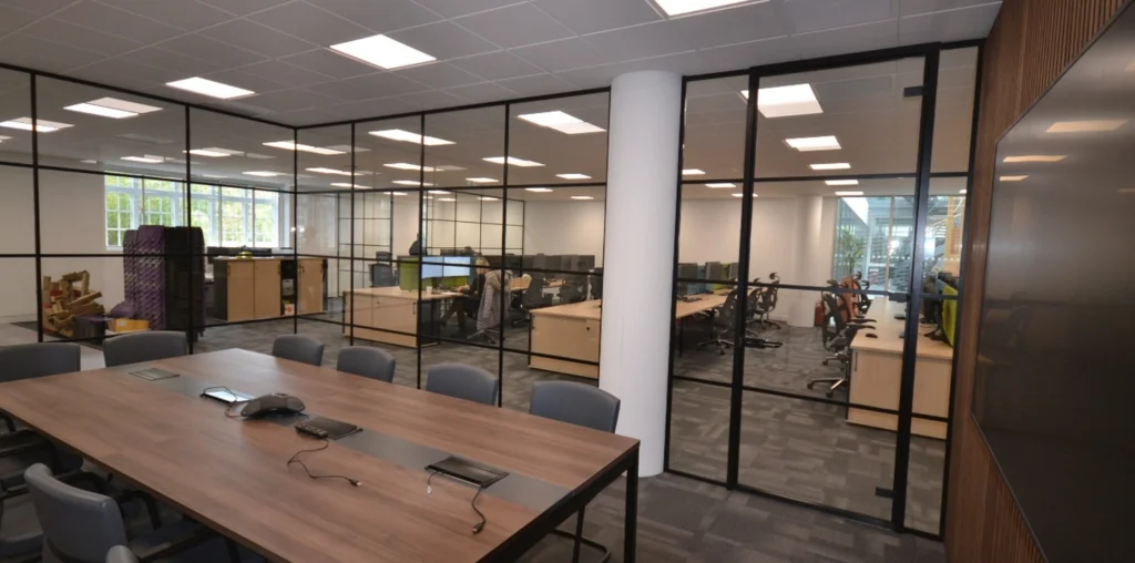 Glass office walls | Boardroom space with wooden walls.